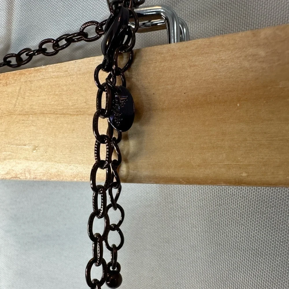 Lia Sophia Haute Long Bold Ring Link Chain Necklace Gunmetal Bronze Finish Boho